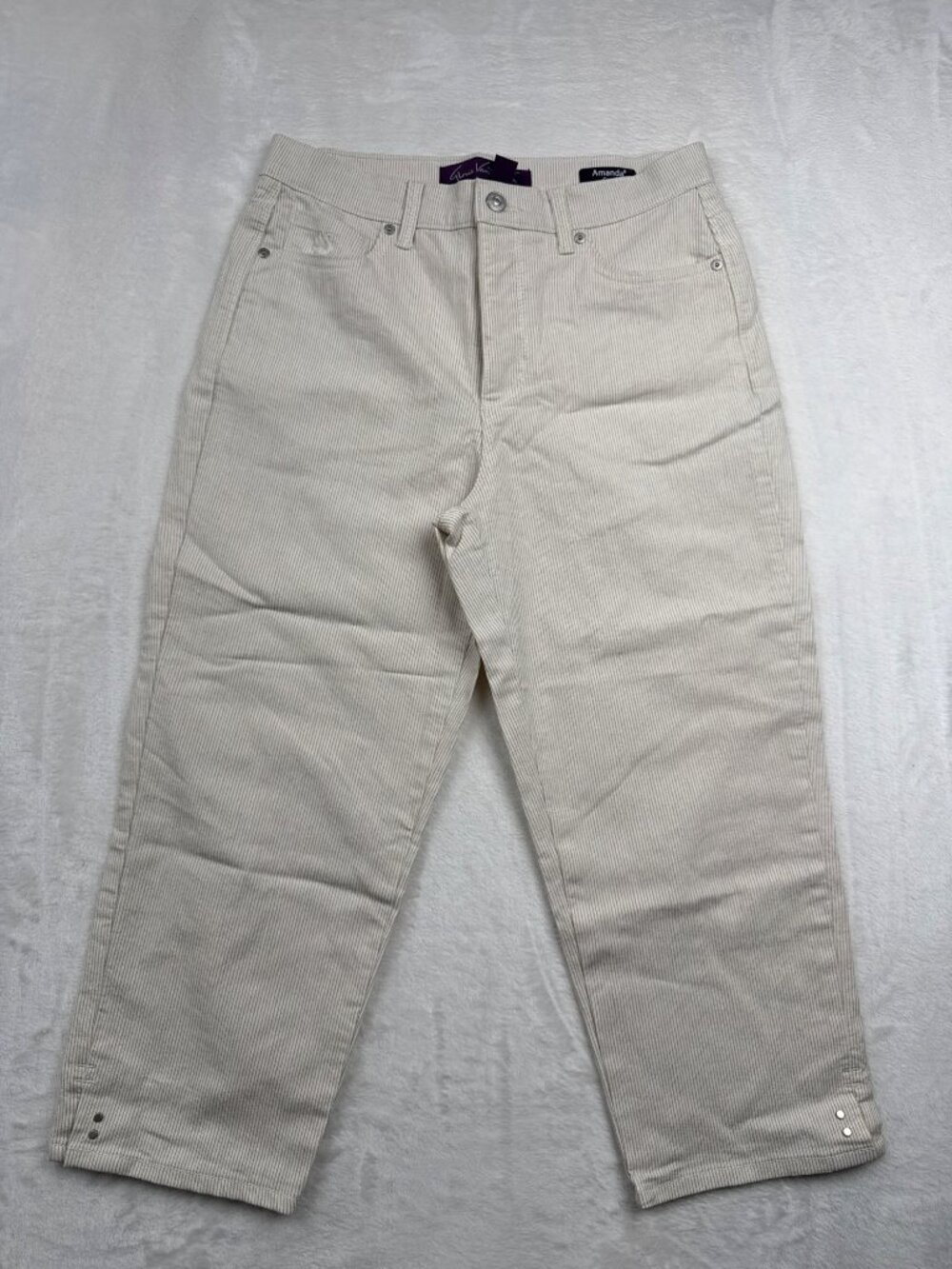 Gloria Vanderbilt Amanda Striped Jeans Size 6 Beige Cotton Blend Womens Classic